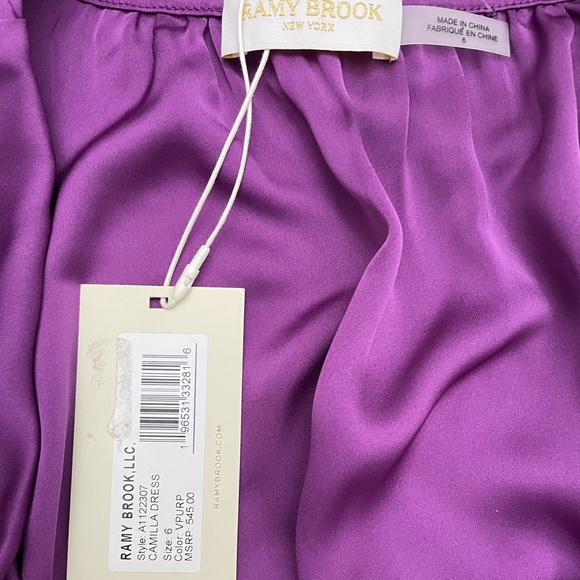 NWT Ramy Brook Camilla Silky Elegant Formal Mini Dress Long Sleeve Purple size 6 - Picture 5 of 12